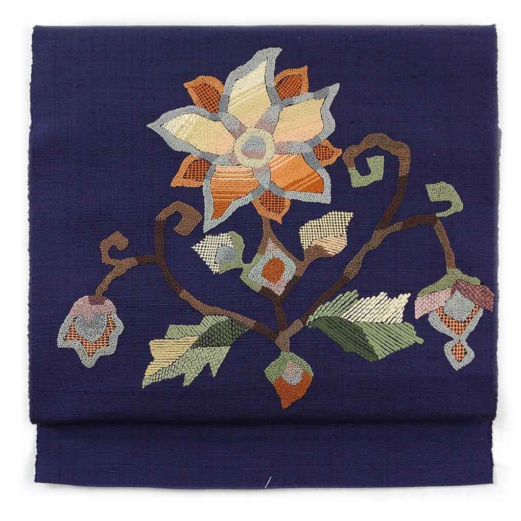 名古屋帯 幅31cm 長さ353cm レディース 相良刺繍 秋冬春用 正絹 シルク パープル リメイク リユース リサイクル 呉服のきくや