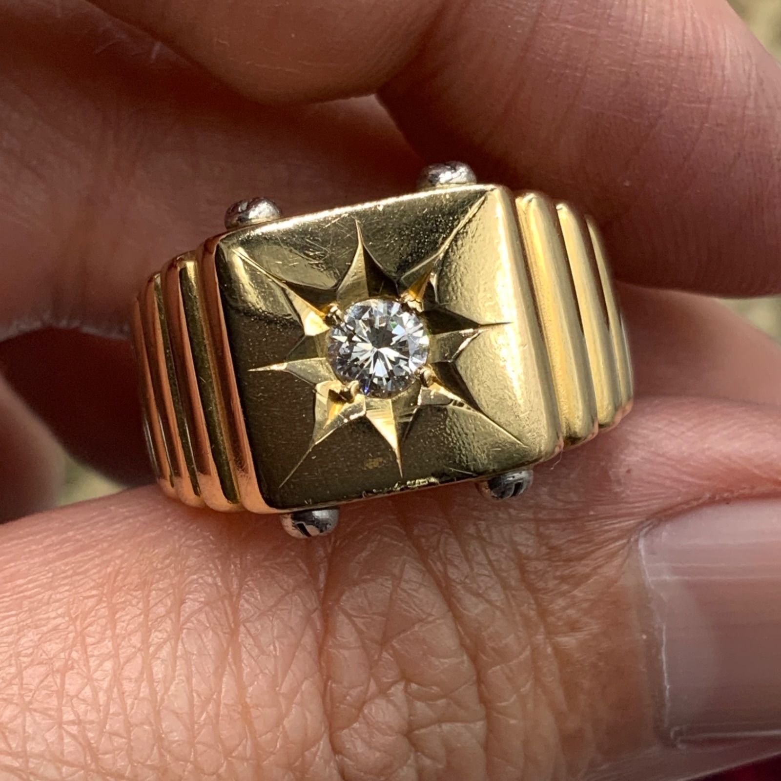 K18 pt900 印台ダイヤモンド リング 10g 約13号