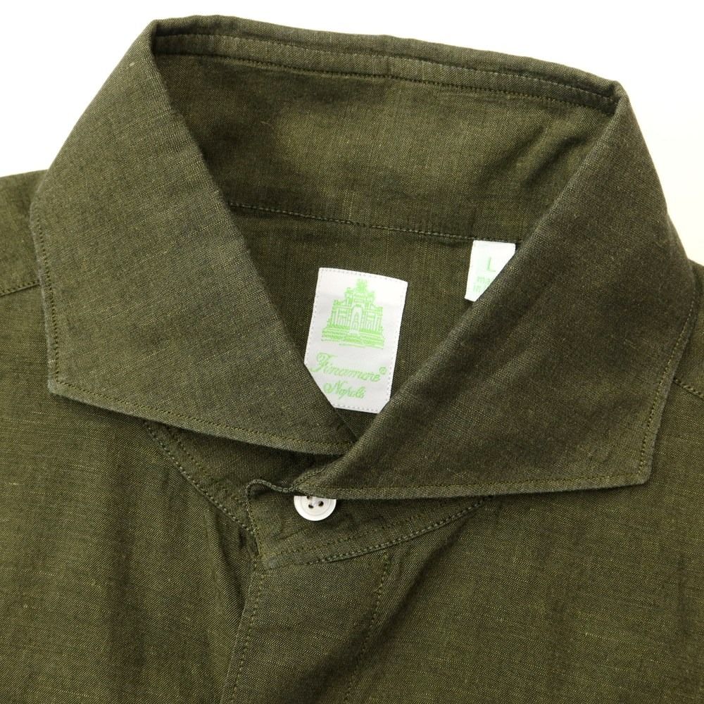 中古】フィナモレ Finamore コットンリネン ホリゾンタルカラーシャツ