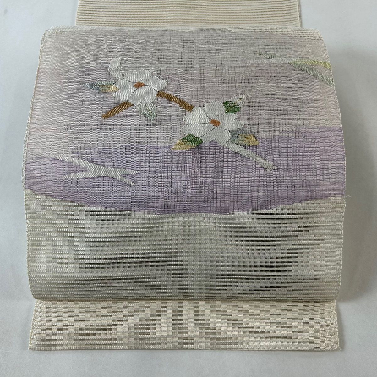 名古屋帯 秀品 夏帯 絽 八寸名古屋帯 草花 金銀糸 クリーム 正絹