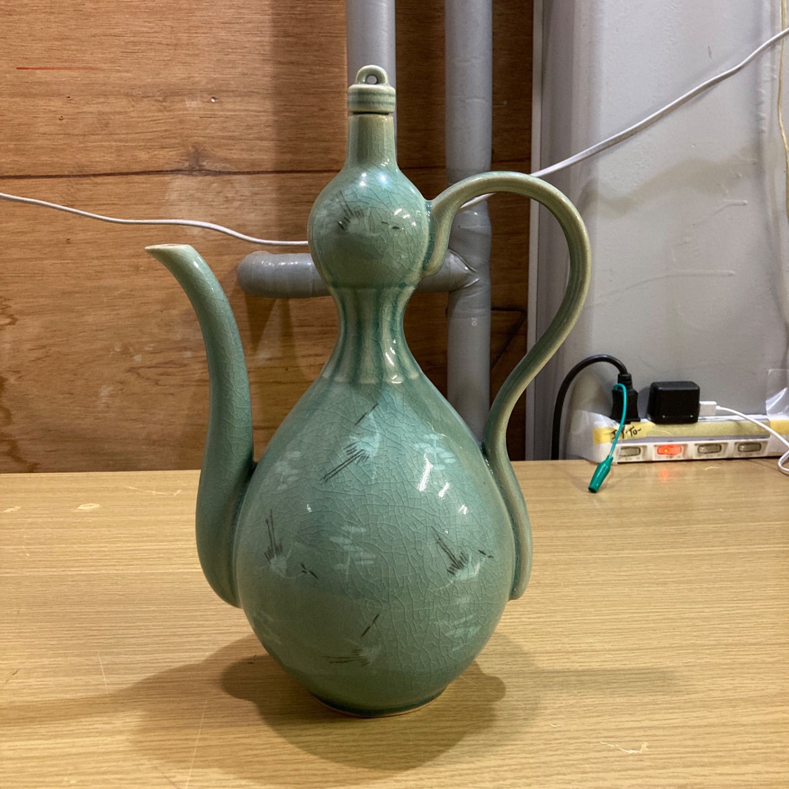高麗青磁 水差し 水差 茶道具 陶芸 高さ約34cm 幅約23cm 水差し