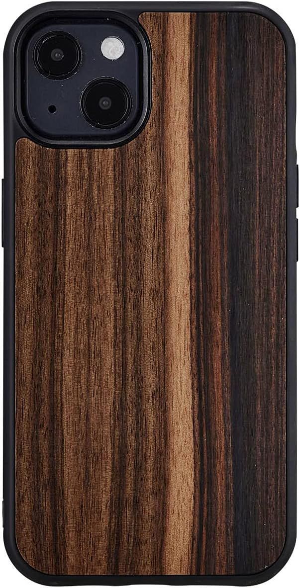 マンアンドウッド(Manu0026Wood) Manu0026Wood iPhone 13 ケース 天然木 [ 木製 ウッド 自然 エボニー TPUとポリカーボネートのハイブリッド ストラップホール付き ワイヤレス充電 ] Ebony I21226i13【