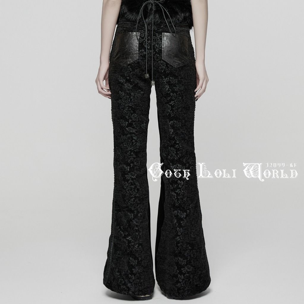 ゴスロリワールド WK-729XCF-BK パンク ロック ファッション バラ柄 フ ロングパンツ ゴシック パンク ロック ビジュアル系 ヴィジュアル系 V系 モード系