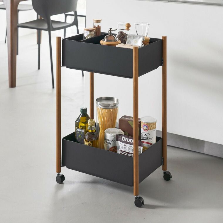 RIN 小物トレー付き収納ワゴン 2段 リン 山崎実業 10179 10180 ブラウン ナチュラル 更衣ワゴン 脱衣ワゴン キッチンワゴン キッチンラック 収納ラック ランドリーワゴン 洗面所