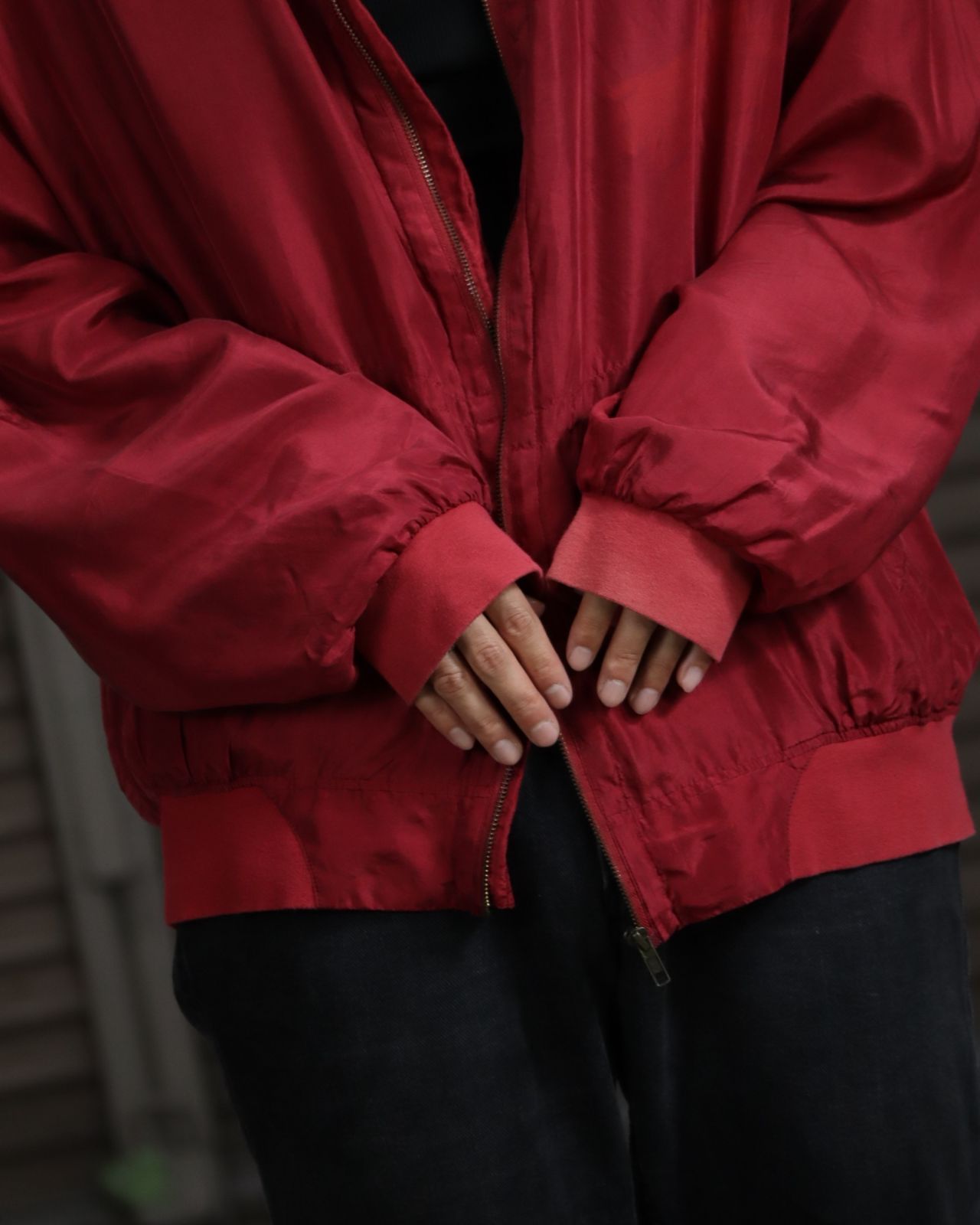 oversized silk bomber jacket blouson faded red 80s 90s シルク 