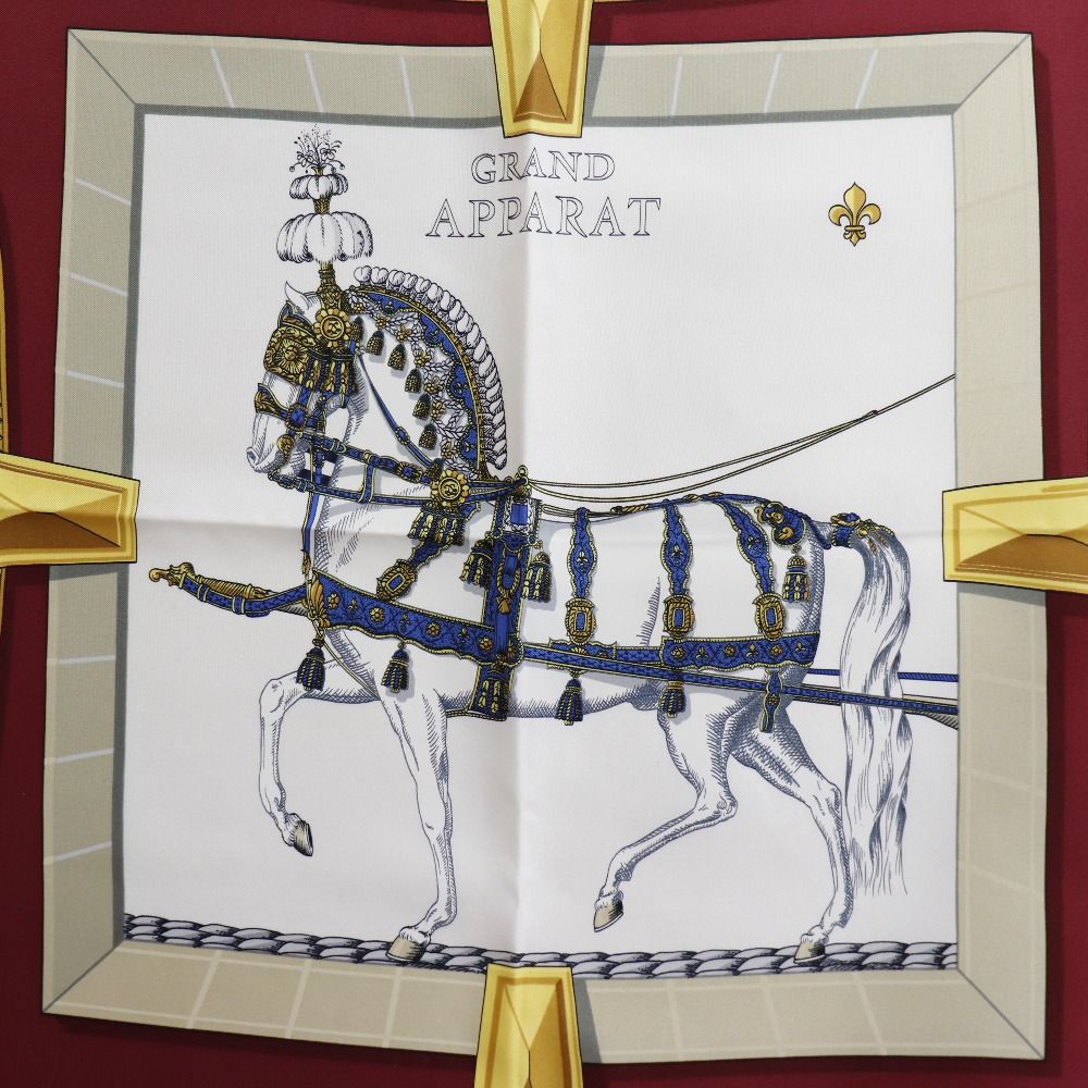 HERMES】エルメス カレ90 GRAND APPARAT 盛装の馬 シルク 赤