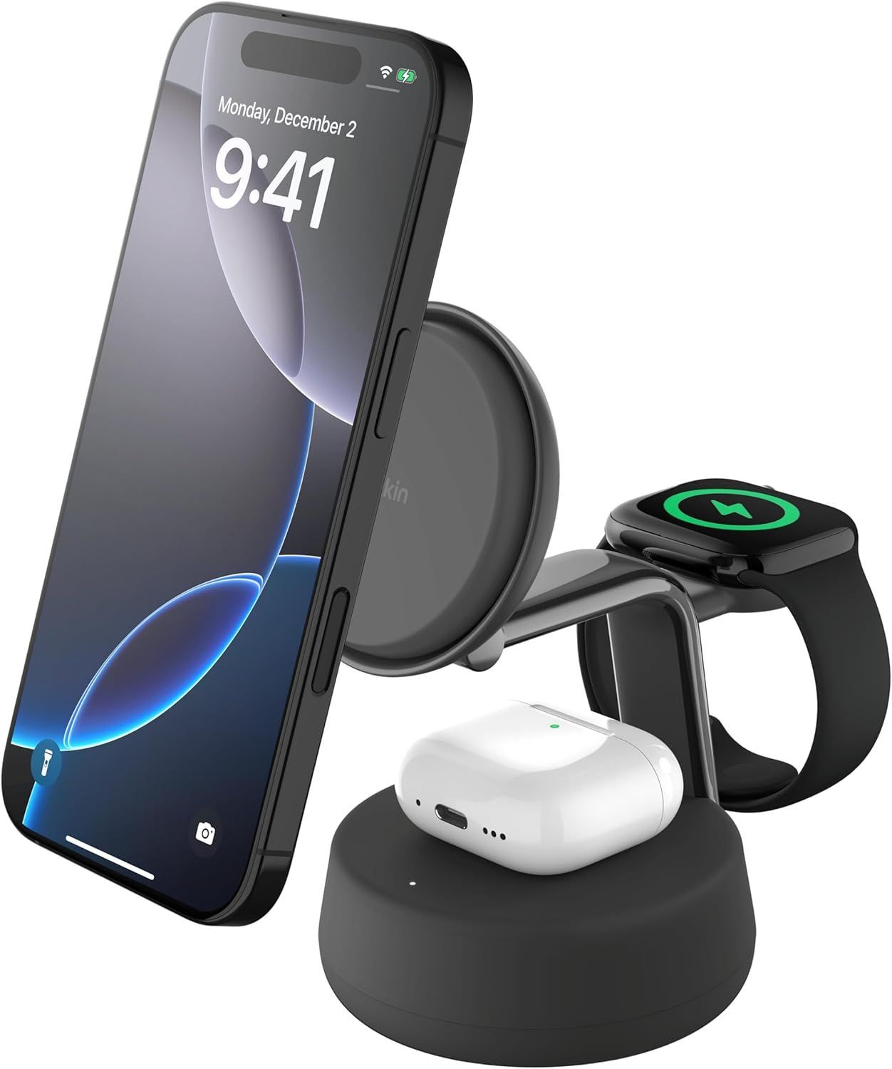 Belkin Qi2 25W ワイヤレス充電器 3 in 1 世界初 充電スタンド Qi2公式認証 MagSafe マグセーフ 急速充電 iPhone Apple Watch アップルウォッチ Google Pixel 10 Pro XL