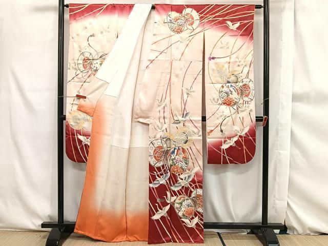平和屋着物□豪華振袖 駒刺繍 鼓飛鶴花車文 暈し染め 金彩 正絹