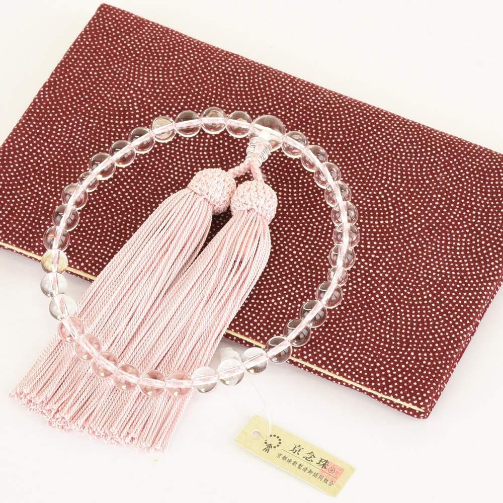 【特価商品】灰桜 正絹 共仕立 水晶 女性用 すべての宗派で使用可能 念珠袋付 じゅず 日本製 法事用 葬儀用 数珠袋付 【お仏壇のはせがわ】数珠 WEB限定