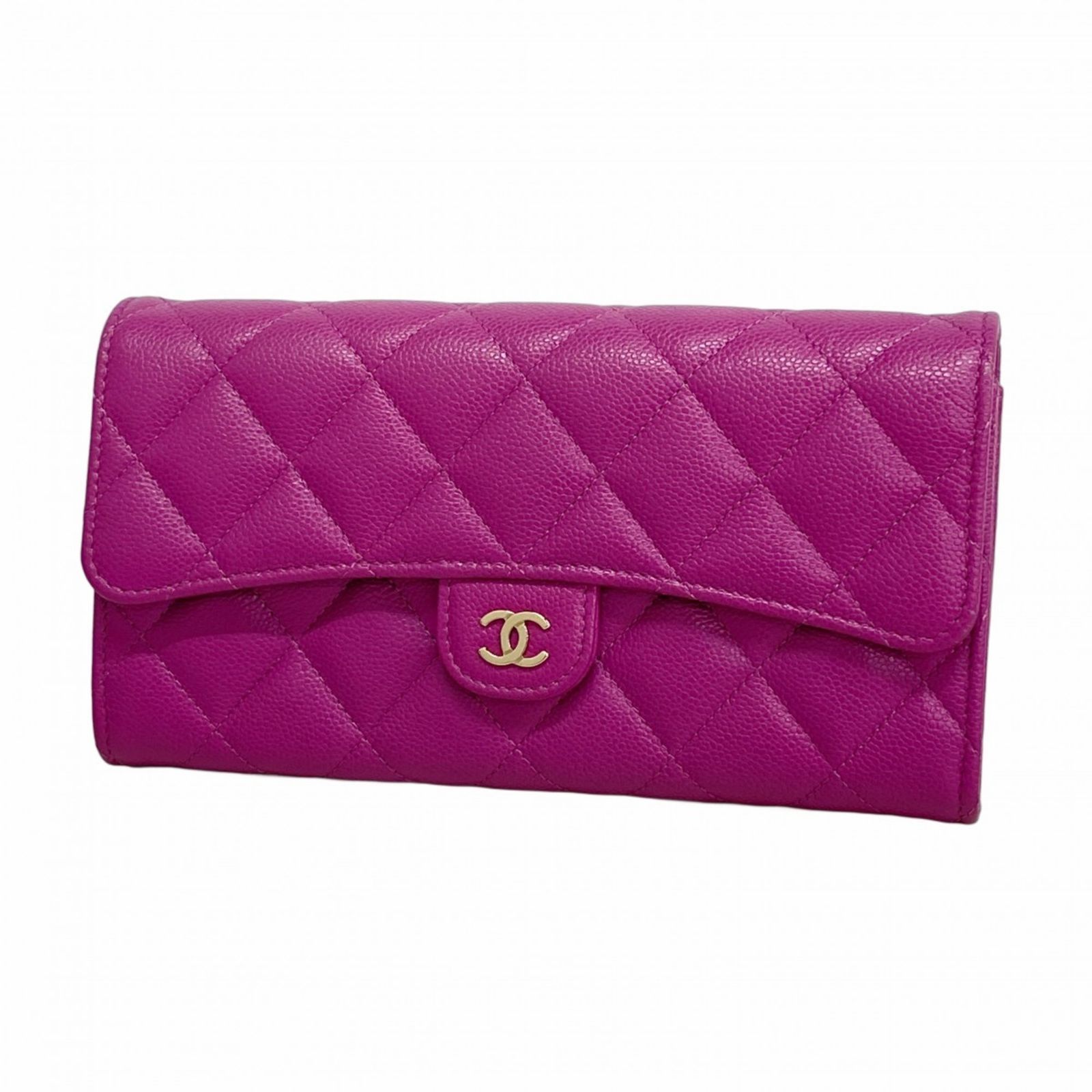 美品 シャネルCHANEL マトラッセ　パープル紫　長財布　エナメル シャネル(Chanel) シャネル 長財布 マトラッセ キャビアスキン