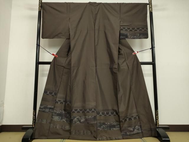 平和屋着物●上質な紬　飛鳥草葉文　正絹　逸品　DAAV1415tw 平和屋着物○上質な紬 飛鳥草葉文 正絹 逸品 DAAV1415tw