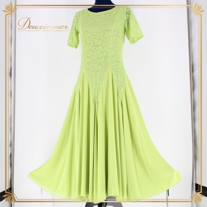 社交ダンス 衣装 チャコット Chacott ワンピース ドレス 黄緑 レース パーティ ドレス グリーン系 発表会 黄緑系 フォーマル ダンス衣装 レディース おしゃれ 衣装 ドレススタイル 発表会用 ダンスパーティ