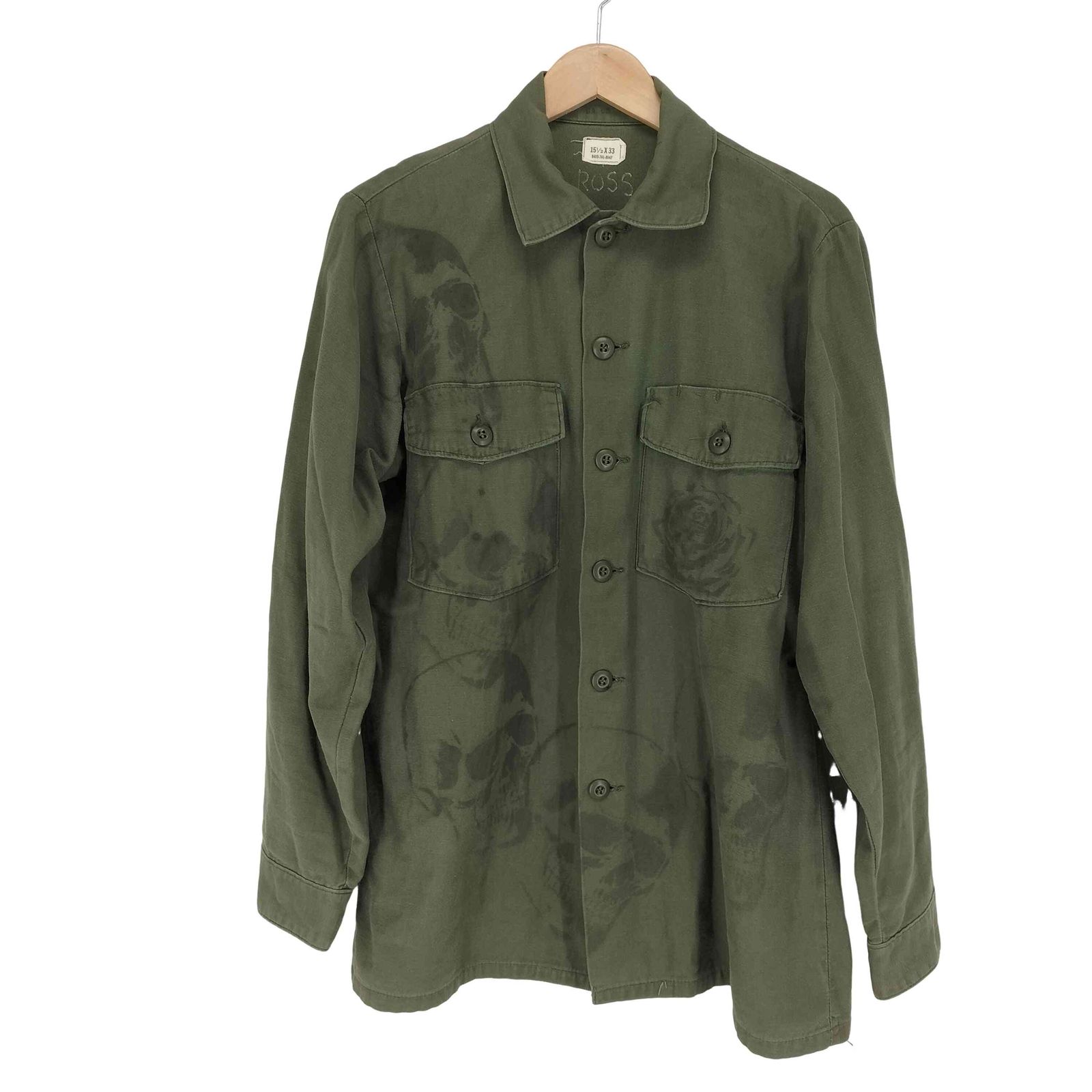 ユーエスアーミー U.S. ARMY スカルプリント ミリタリーリメイクシャツ UTILITY SHIRTS メンズ 15 1 2 X33