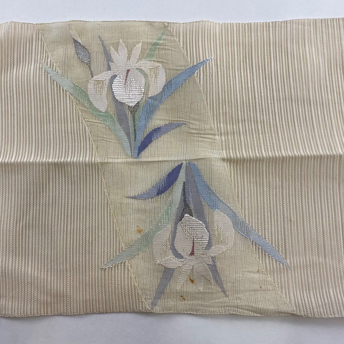 帯2180 ●高級 正絹 夏帯 松葉仕立て 名古屋 名古屋帯 秀品 八寸名古屋帯 夏帯 松葉仕立て 草花 扇面 銀糸