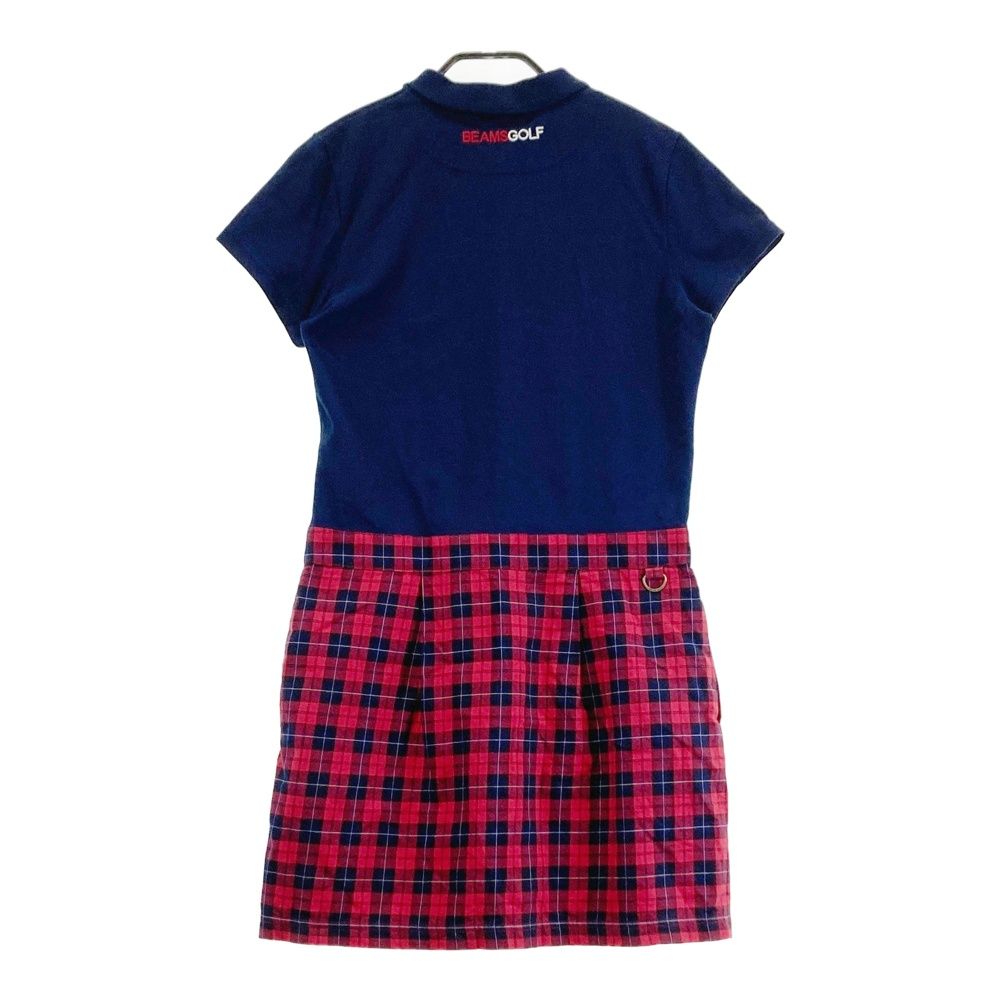 BEAMS GOLF ビームスゴルフ 半袖ポロワンピース チェック ネイビー系 L