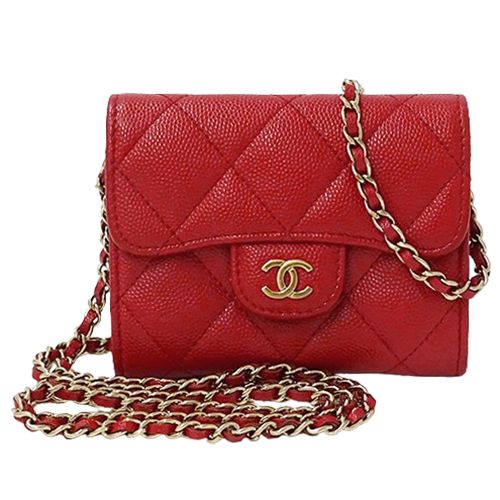 シャネル CHANEL 財布 レディース ブランド コインケース ショルダーポーチ キャビアスキン レッド ゴールド金具 チェーンショルダー 赤 おしゃれ