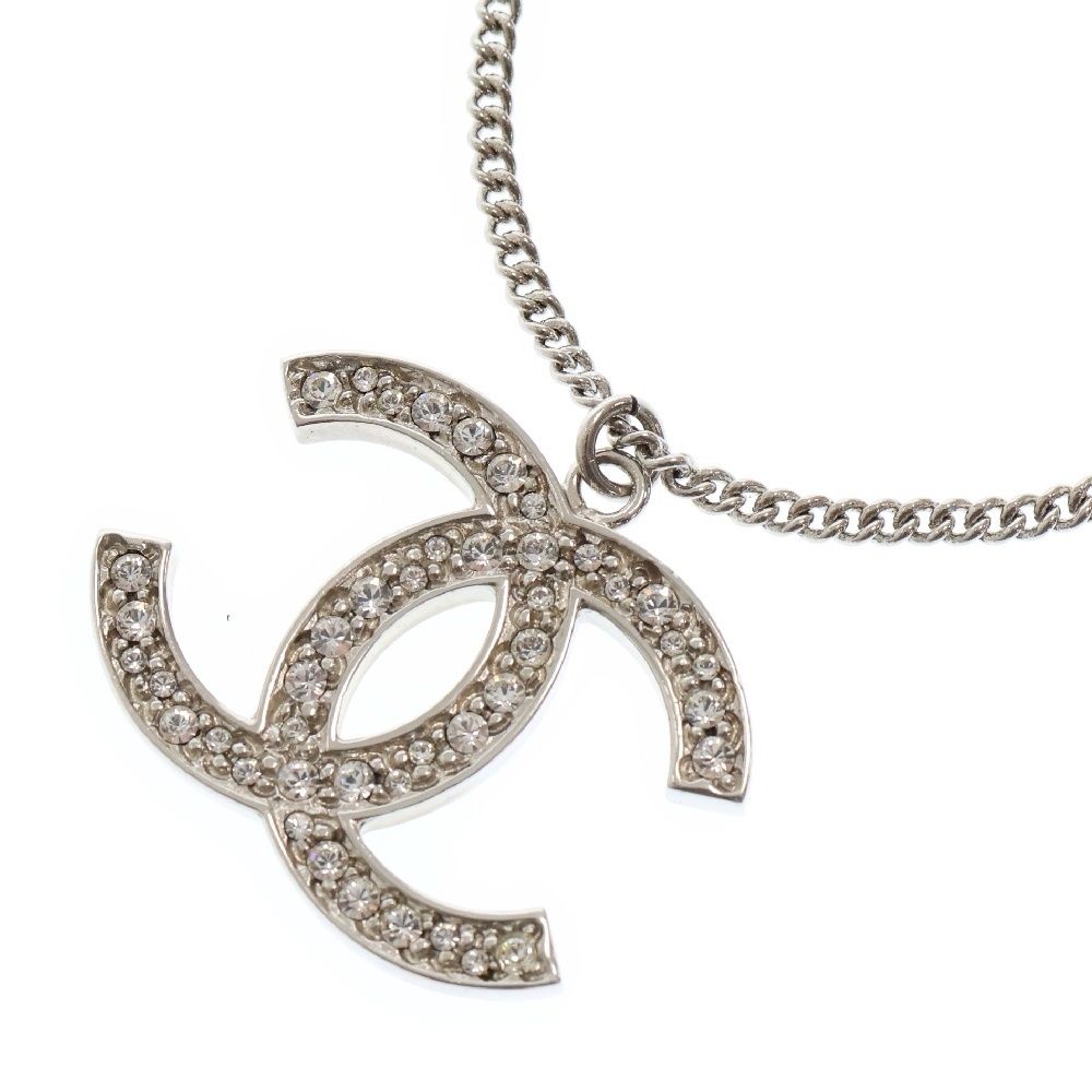 CHANEL シャネル ココマーク ラインストーン ネックレス メタル シルバー 07A アクセサリー