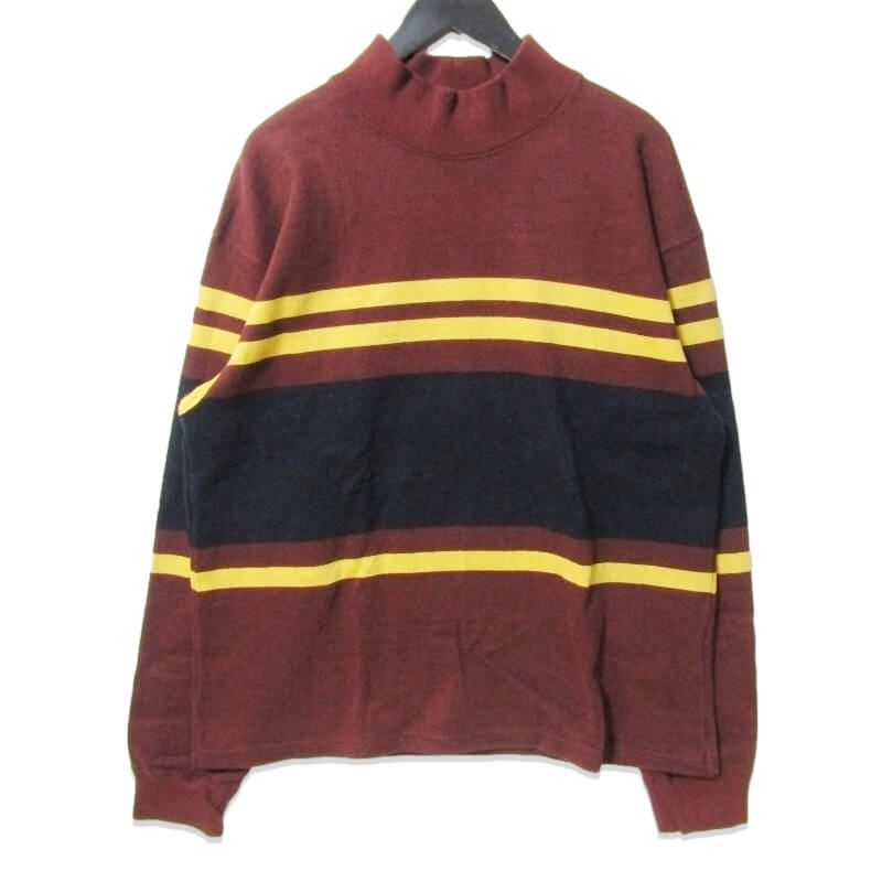 BROWN by 2-tacs ブラウンバイツータックス ハイネックコットンニット CR-high Heavy weight border jersey バーガンディ XL 27109497