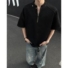 メンズ 半袖 ジップアップ Tシャツ ストリート 韓国 オーバー