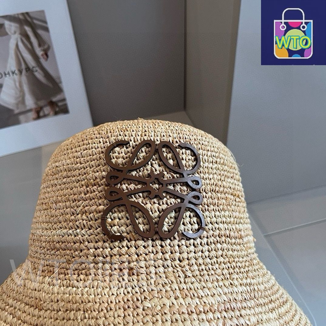 美品】リボン付きベージュ麦わら帽子 ロエベ 麦わら帽子 美品]LOEWE