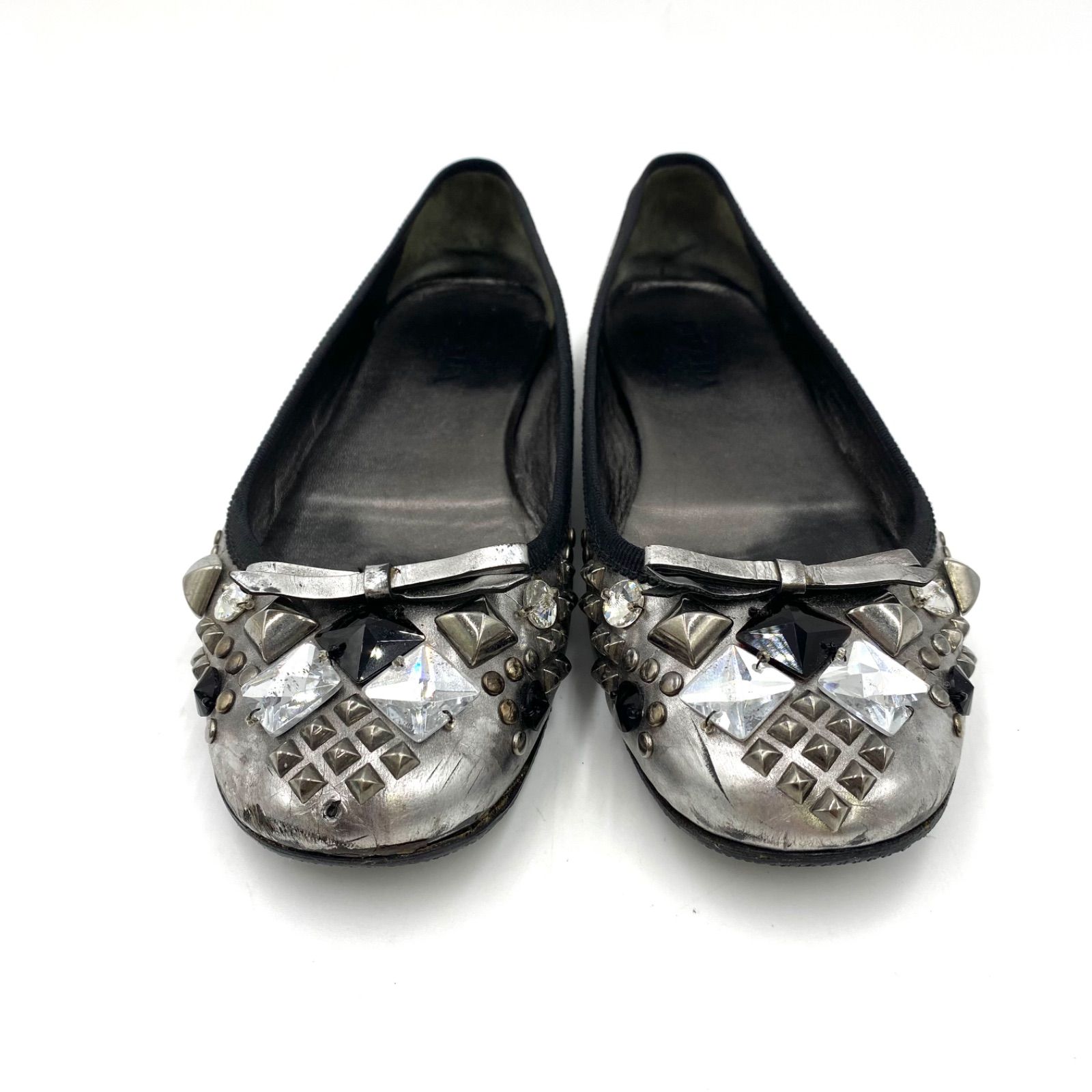 PRADA プラダ ローファー パンプス ビジュー シルバー ピンク 36 23.0 