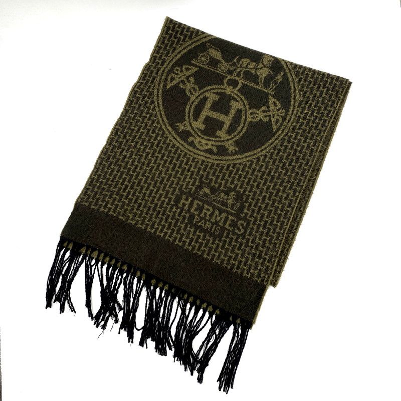 中古品】HERMES エルメス FRINGE MUFFLER フリンジ マフラー