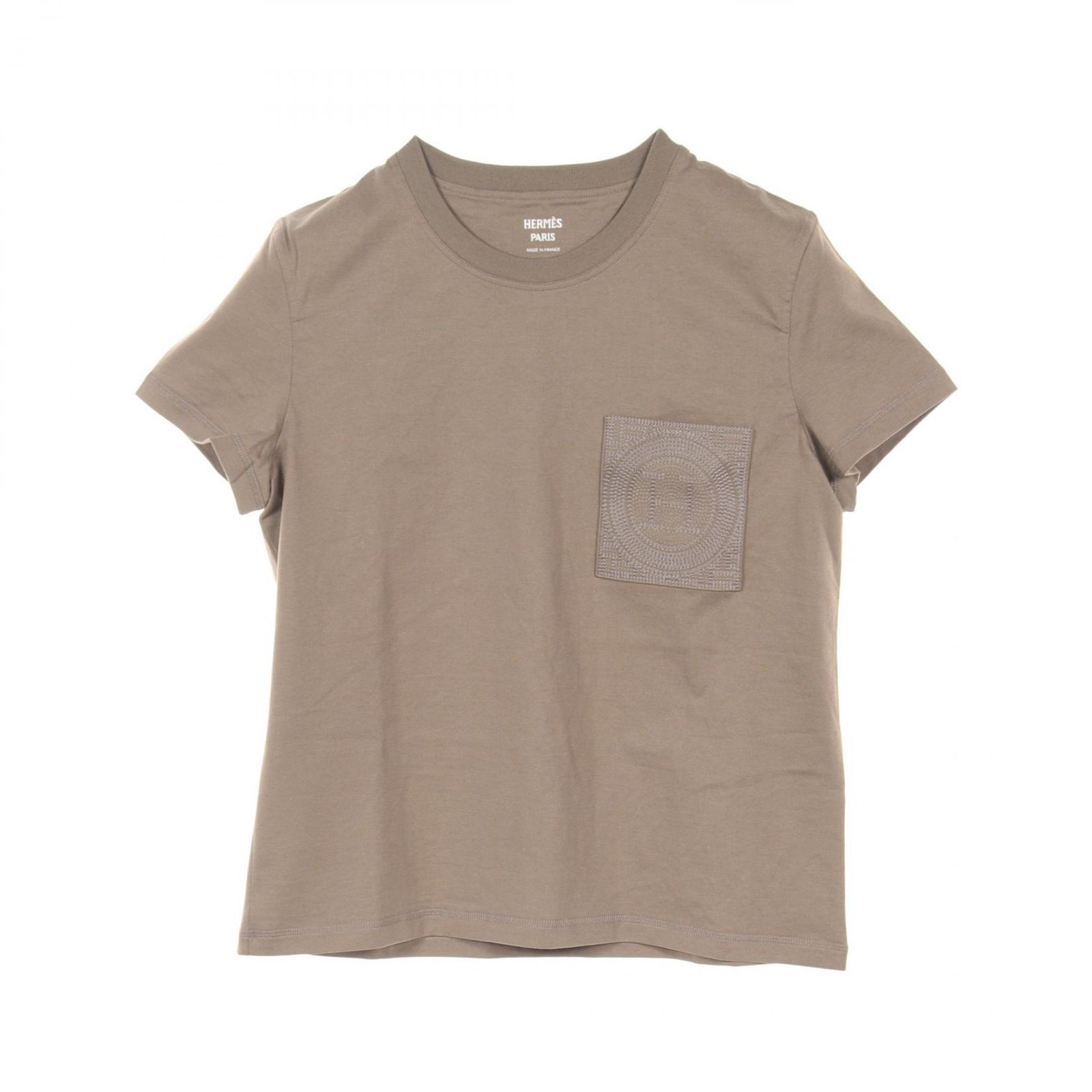 HERMES - エルメス HERMES モザイク刺繍パッチポケット カットソー 衣料品 トップス コットン レディース ブラウン系 4H4615DA 【中古】 エルメス HERMES カットソー モザイク刺繍パッチポケット 4H4615DA