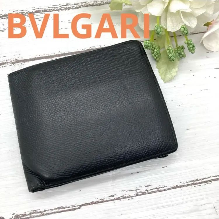 BVLGARI ブラック レザー二つ折り財布 BVLGARI 二つ折り財布 BVLGARI