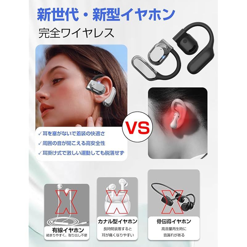 2024モデル 音質強化版 オープンイヤー型】イヤホン Bluetooth