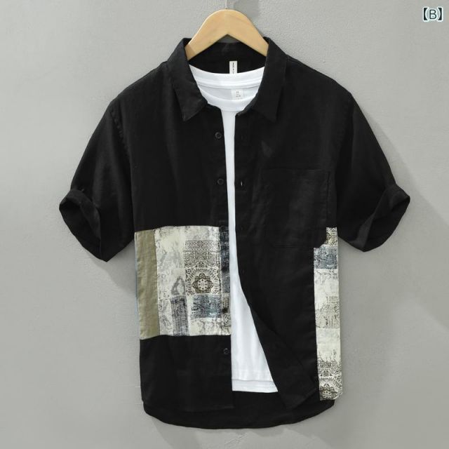 種類42 - L|H - 2526 ホワイト メンズ ファッション 服 男性用 オシャレ シンプル 大人 かっこいい 大きいサイズ ストリート 紳士服 夏 プリント リネンシャツ 半袖 カジュアル 通気性 コットンリネン 生地 半袖 シャツ