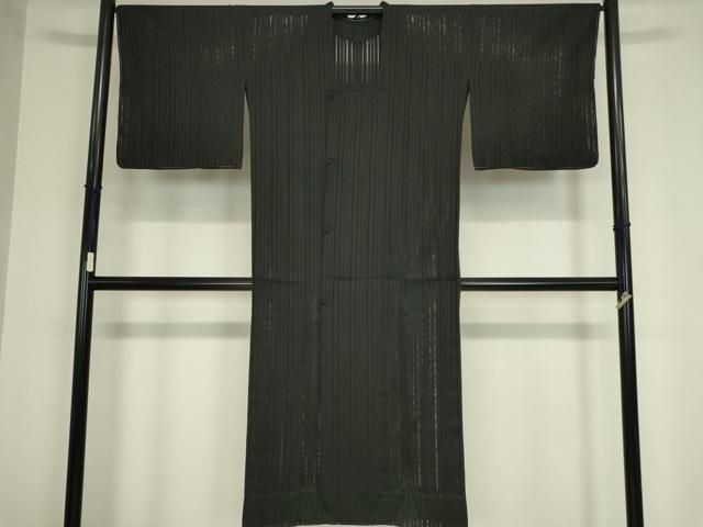 平和屋着物▽道行コート スリーシーズン 春夏秋 塵除け 縞 黒色 ロング丈 正絹 DAAX3133az