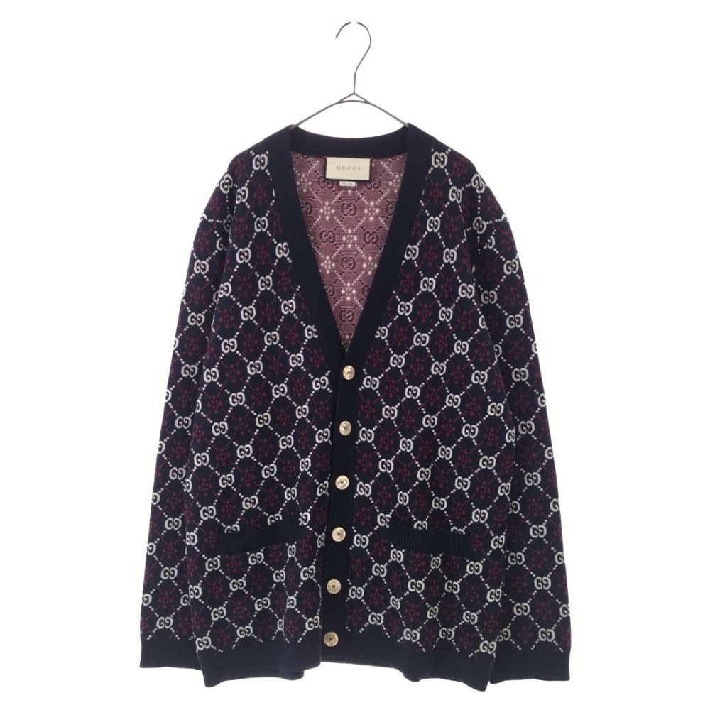 GUCCI (グッチ) GG Logo Cardigan 553602 XKAHC GG総柄 ウール Vネック 