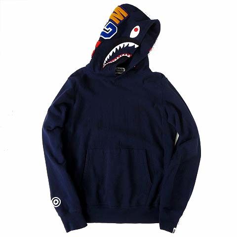 アベイシングエイプ A BATHING APE シャーク パーカー WGM shark フーディ 001PPI301017M プルオーバー ロゴ  ワッペン 刺繍 フード 長袖 レア 希少 M 紺 ネイビー 国内正規品 - メルカリ