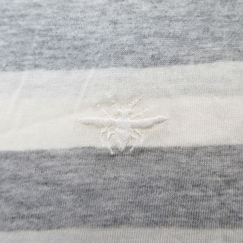 ディオール オム Dior HOMME BEE 刺繍 シルク混 ボーダー Tシャツ カットソー トップス 0E3362780201 ホワイト グレー ur94 【中古】 ディオール オム Dior HOMME BEE 刺繍 シルク混 ボーダー T