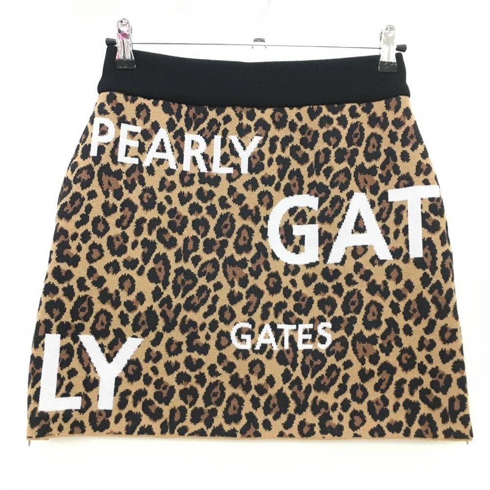 SALE価格【超美品】パーリーゲイツ ニットスカート ブラウン×黒 レオパード柄 ウエストゴム レディース 1(M) ゴルフウェア PEARLY GATES