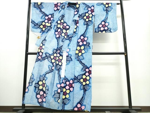 平和屋着物∴夏物 浴衣 有松鳴海絞り 蔦の葉花文 綿 逸品
