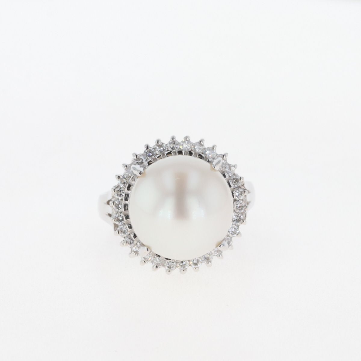 パール デザインリング プラチナ 指輪 メレダイヤ 真珠 リング 7.5号 