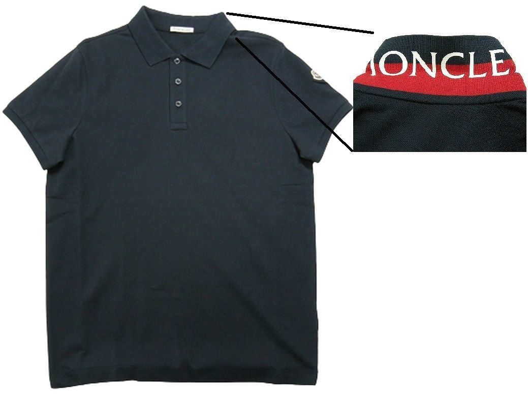 サイズS■サイズL■新品■モンクレール 半袖 襟ロゴ ポロシャツ ダークネイビー メンズ