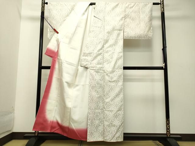 平和屋着物○本場大島紬 白大島 変わり麻の葉文様 正絹 逸品 未使用