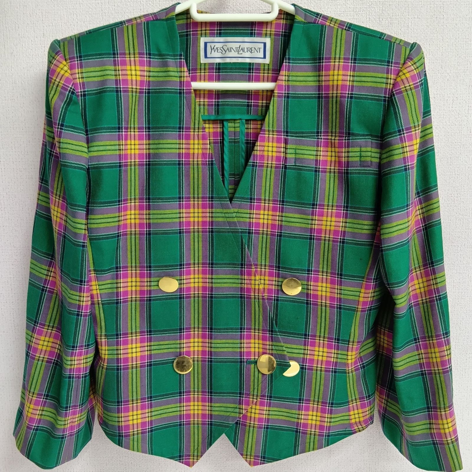 Yves Saint Laurent]イヴサンローラン チェック ジャケット 7A3 ウール 