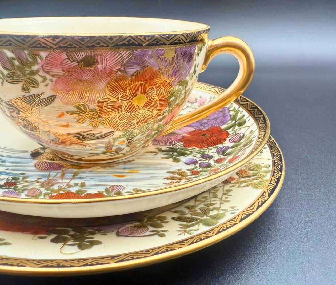 最終処超レア明治里帰り美術品カップ＆ソーサー完品　竹山　点盛り　芸妓　雅な雰囲気 最終処超レア明治里帰り美術品カップ＆ソーサー完品 竹山 点盛り