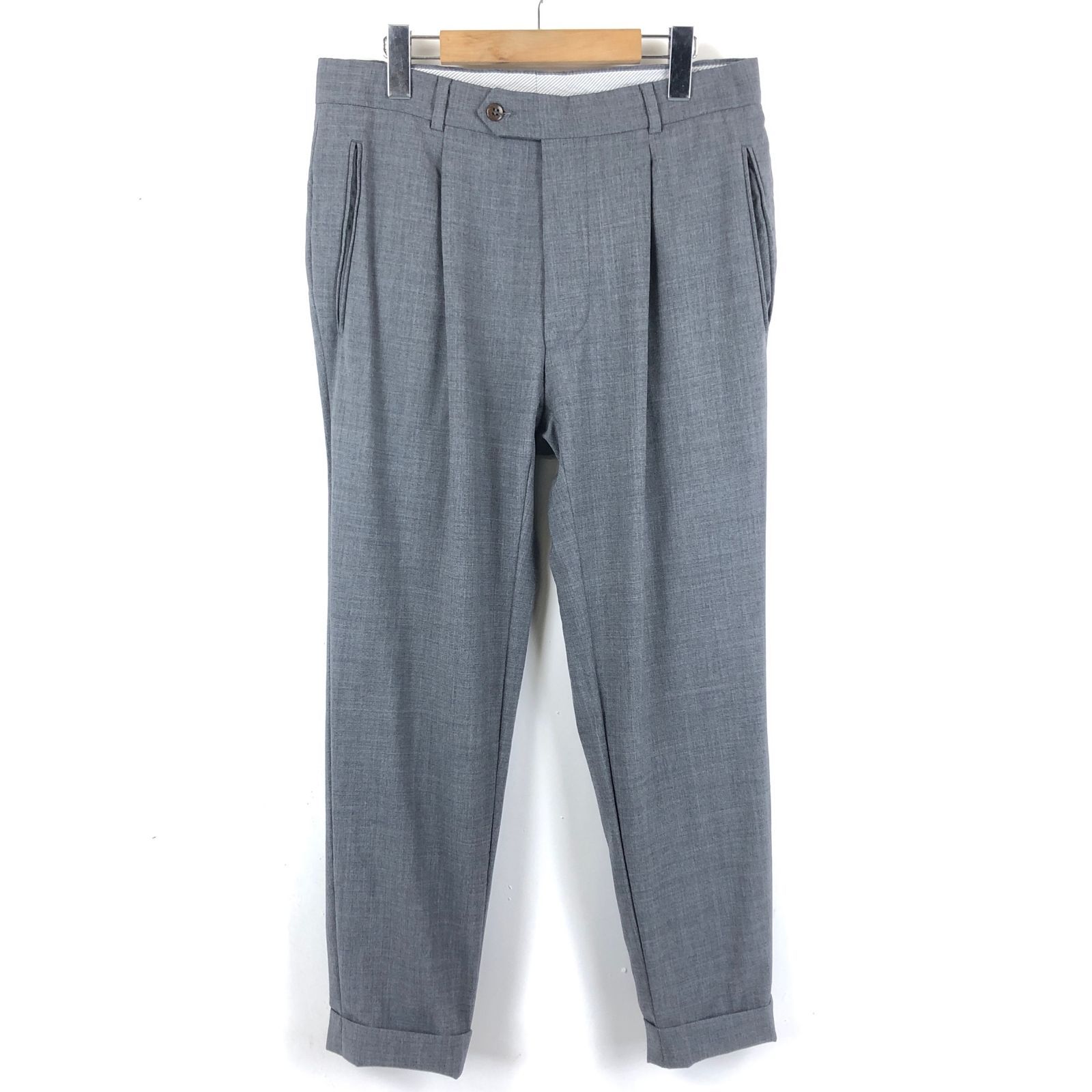HUGO BOSS ヒューゴボス スラックスパンツ タック入り 細身 グレー系 W31 相当 古着 n048154
