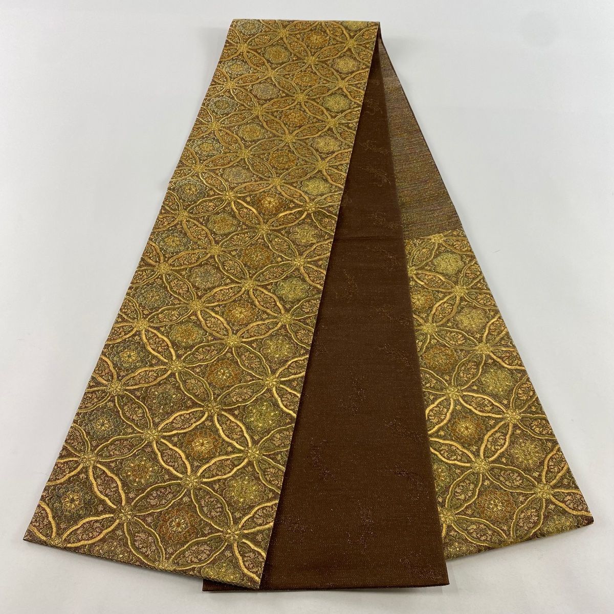 袋帯 美品 名品 七宝文 華文 金糸 箔 金色 六通 正絹 【中古