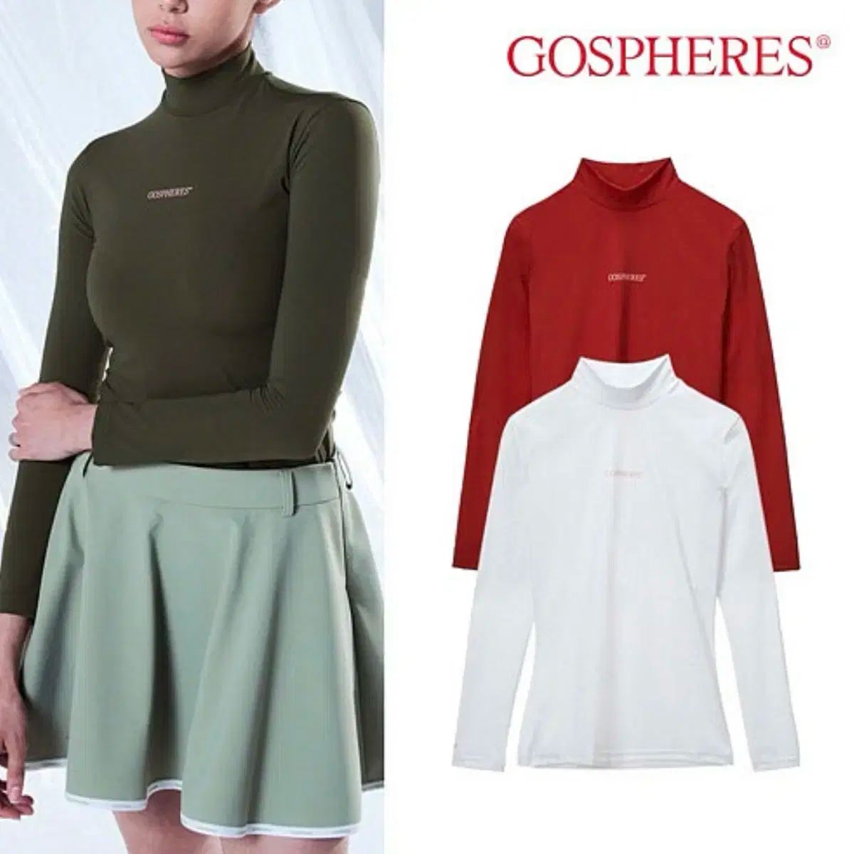 ゴスフィア レディース ゴルフウェア モックネック ハイネック Tシャツ 白