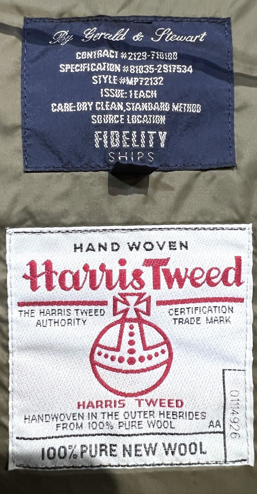 美品 SHIPS X FIDELITY ハリスツイード ダウンベスト M ガン