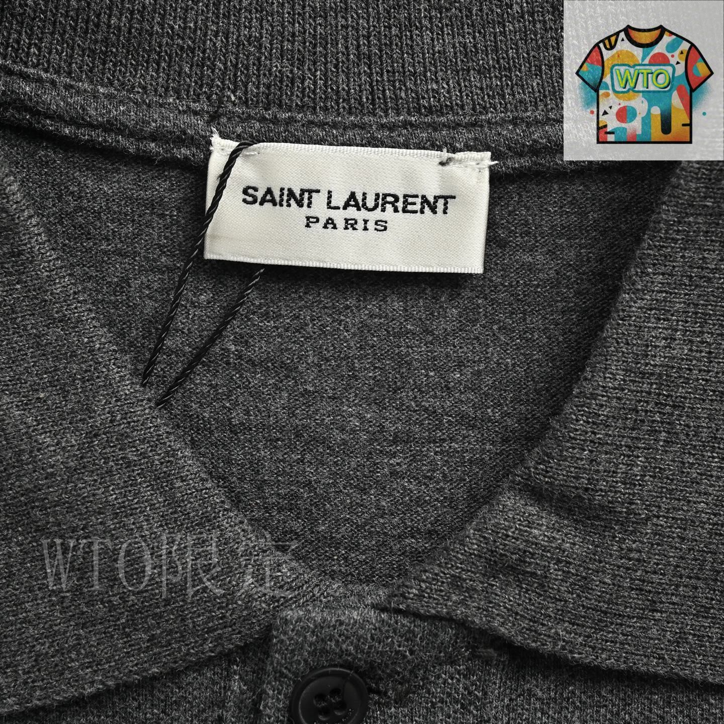 今日特価】Saint Laurent SLP 胸元小ロゴ刺繍ポロ T シャツ-2