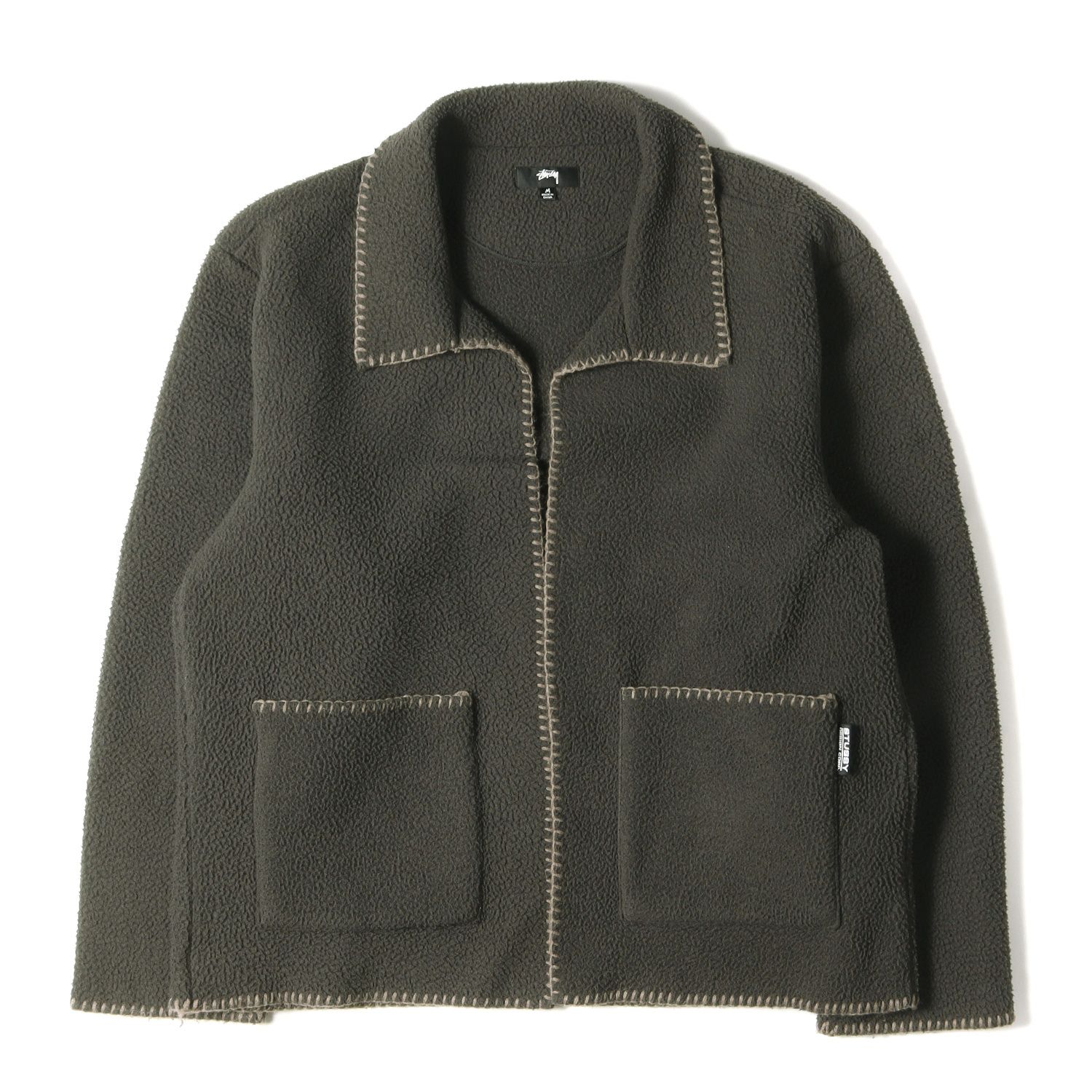STUSSY ステューシー ジャケット サイズ:M フリースボア ボタンレス ジャケット Woodsy Blanket Stitch Fleece 21AW チャコール アウター ブルゾン シンプル カジュアル ブランド【メンズ】【中古】 STUSSY ステューシー ジャケット サイズ:M フリースボア ボタンレス