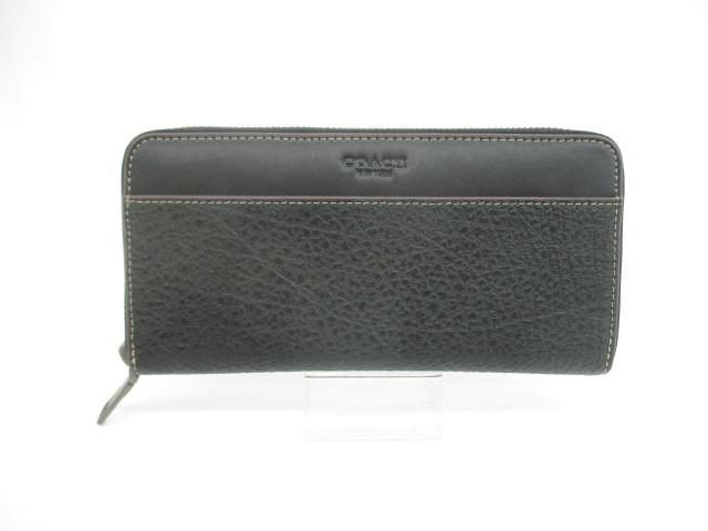 美品 コーチ COACH 長財布 F12130 レザーラウンドファスナー ブラック 黒 メンズ