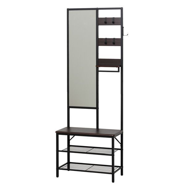 多機能ハンガーラック ミラー付き ブラウン 組立式