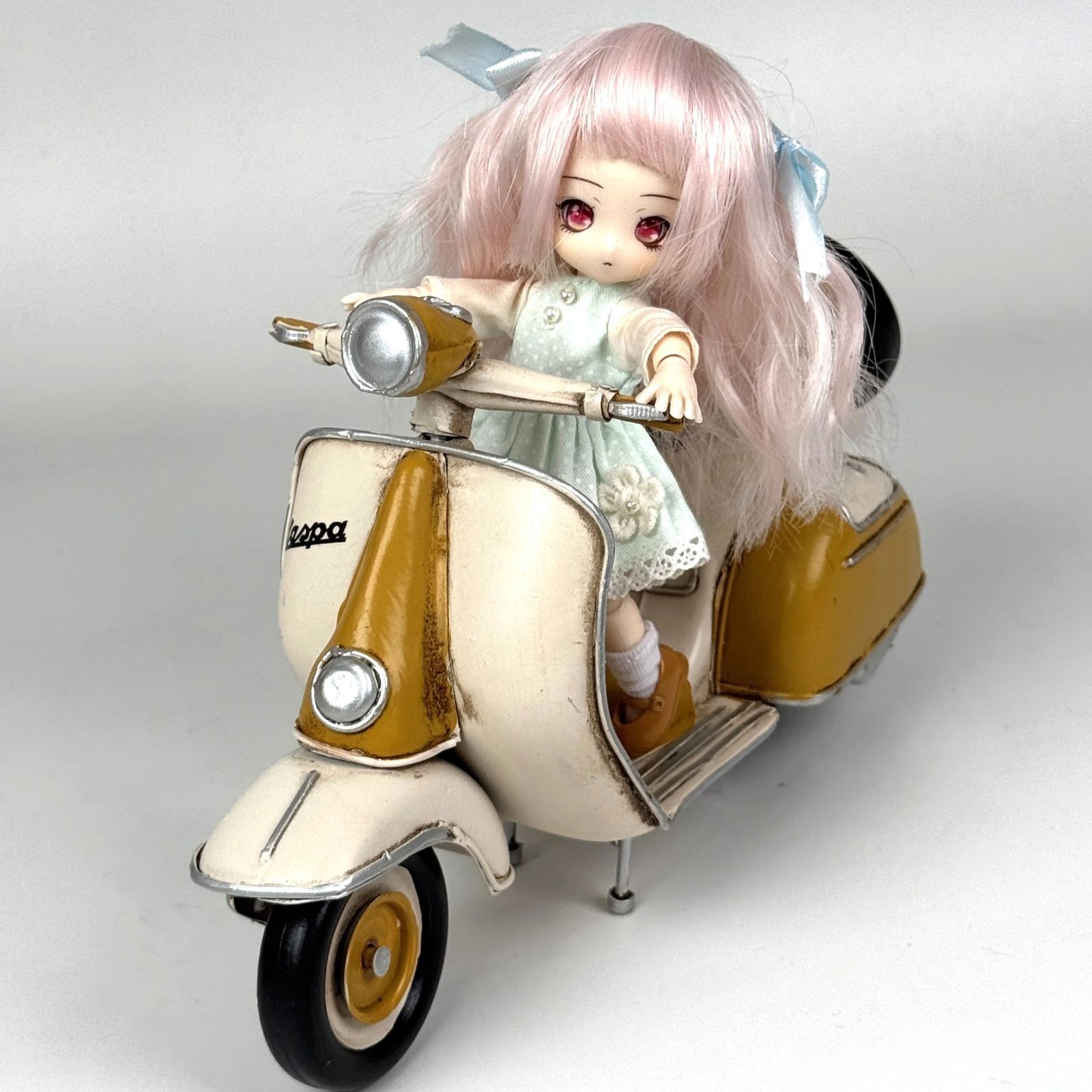 ミニチュア 1/6スケール ビンテージバイク レトロ ブリキ製 [イエロー